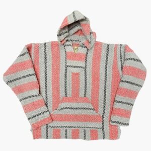 Baja Joe Hoodie Men S Red Grey Striped Drug Rug Pullover Boho Hippie Surfer Baja